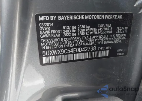 2014 BMW X3 xDrive28I z USA, uszkodzony, nr VIN 5UXWX9C54E0D42738